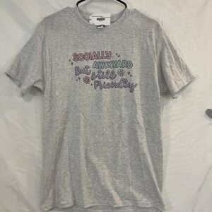 Socially‎ Awkward Shirt Mens Small Gray Graphic Funny Daisy Flowers Pastel Tee